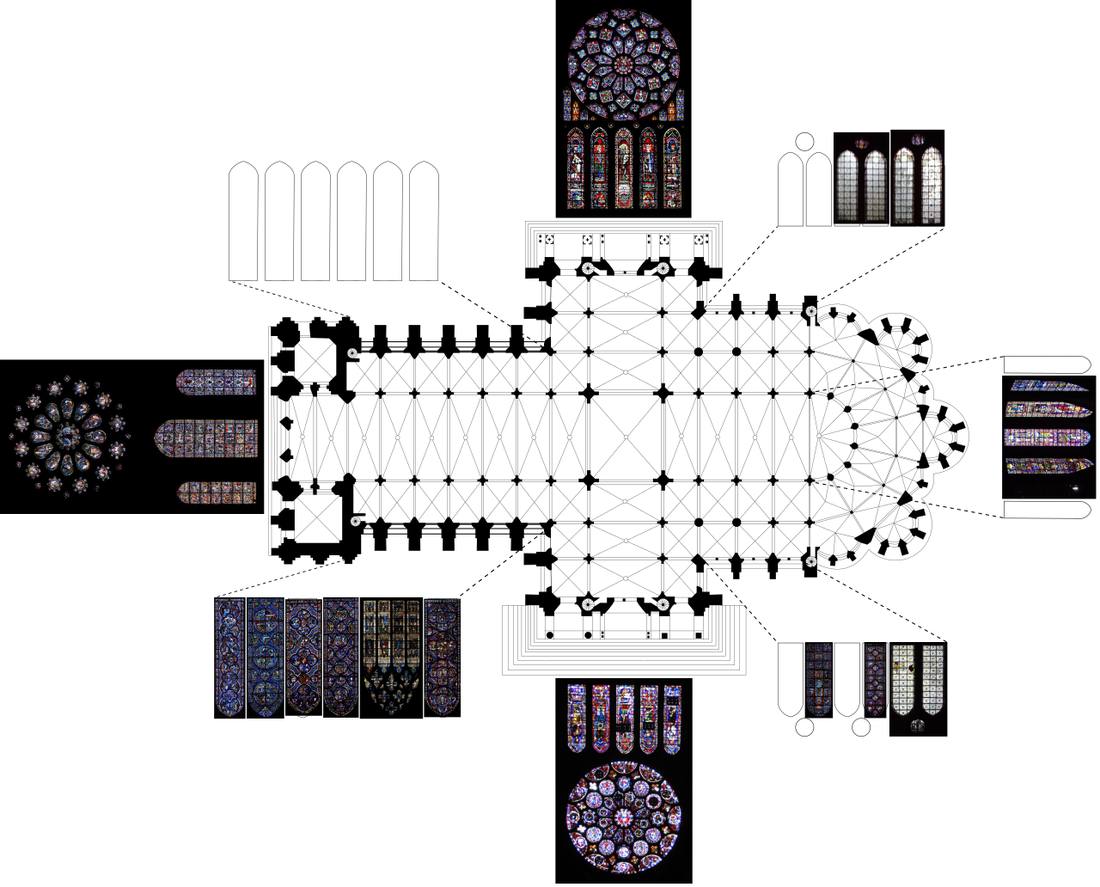 Chartres Cathedral: floor plan with stained-glass windows